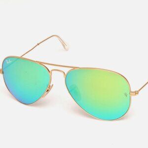 RayBan Blue Green Aviator Flash Mirror Lenses Sunglasses